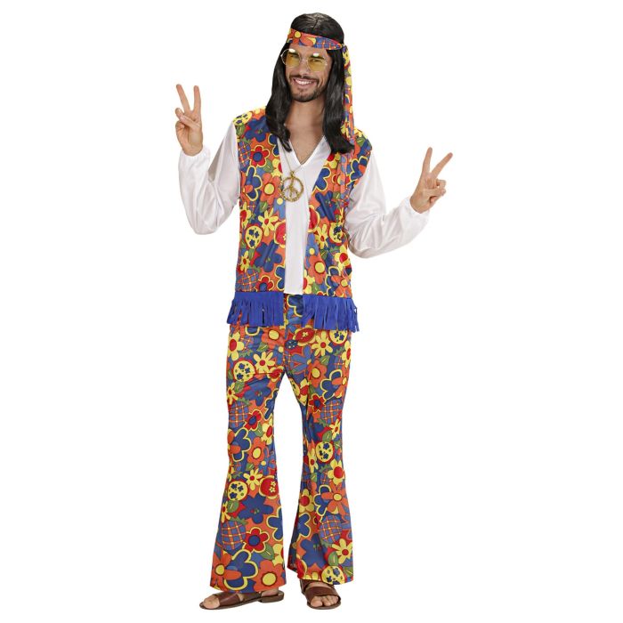 Hippiekostume til herrer med medaljon-halskæde