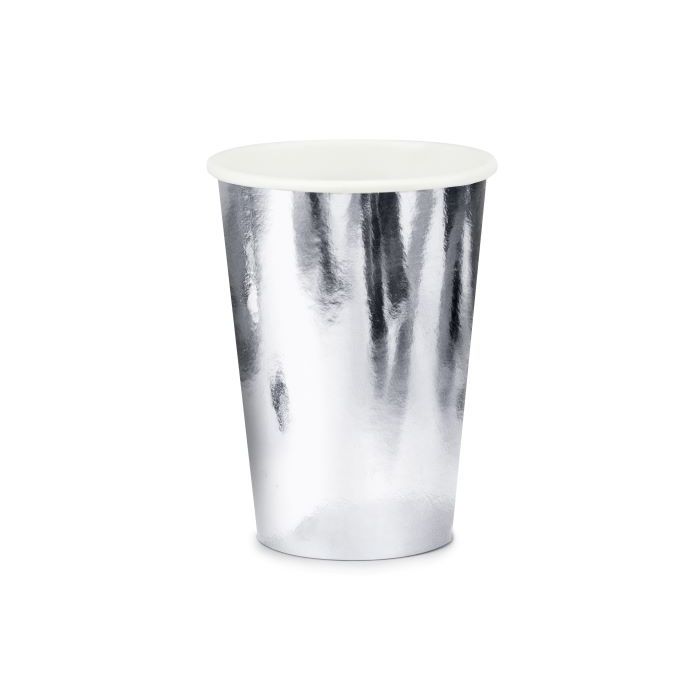 Metallic sølv farvede pap kopper 6x - 220 ml