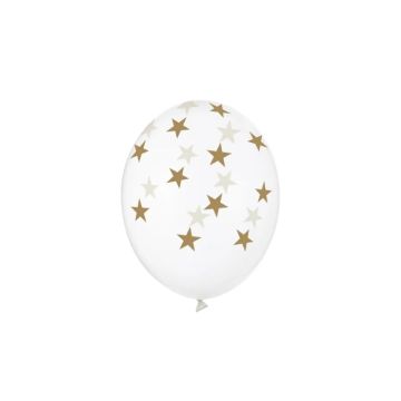 Ballon med guld stjerner krystal klar 6x - 30 cm 