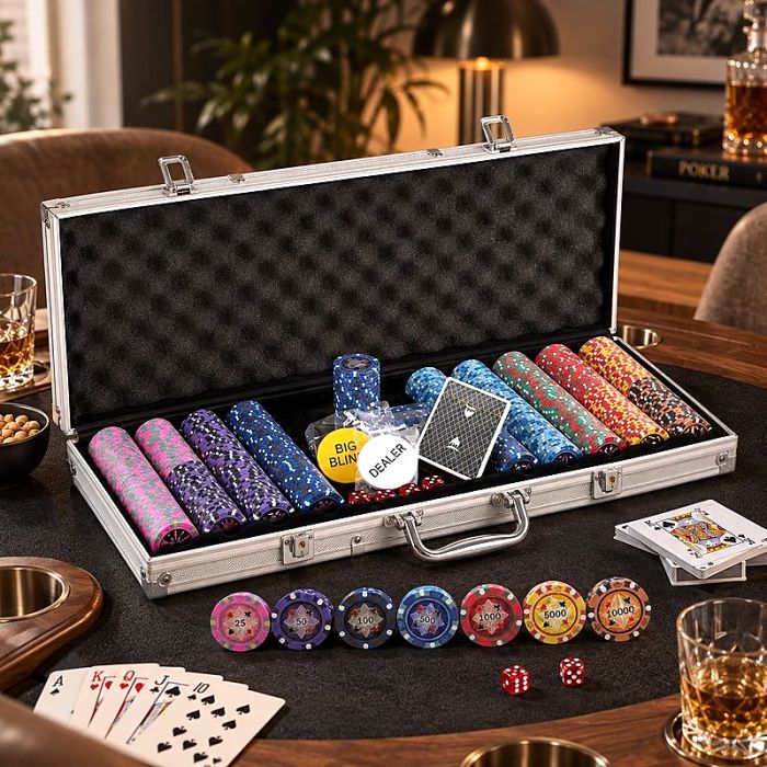 Pokersæt 500 Royal Flush chips 14g. aluminiumskuffert high stakes PartyVikings 