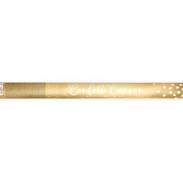 Konfettirør med hjerter guld - 60 cm