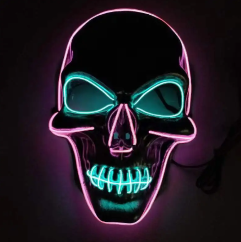 kabine Køb Wrap Uhyggelig halloween LED maske - Blå og pink kranie