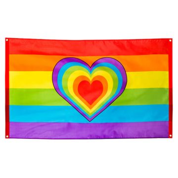 Regnbuefavet banner med hjerte - 90x150 cm