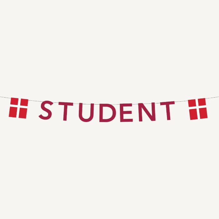 Rød student guirlande med flag 0,27X4 m