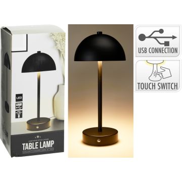 Genopladelig bordlampe i sort metal ca. 31 cm