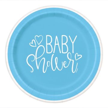 Babyshower paptallerkner dreng blå 8x