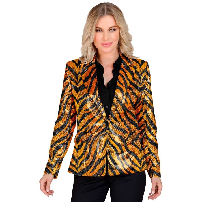 Pailletjakke med tigerprint i orange