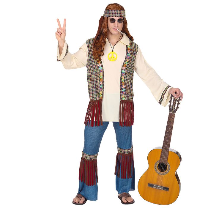 Hippiesæt til herrer med vest og denimbukser
