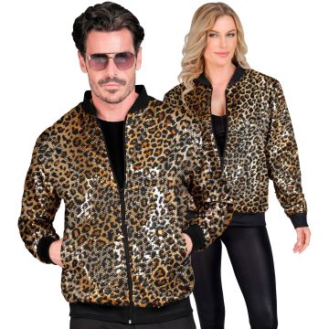 Pailletbomberjakke med leopardprint i guld