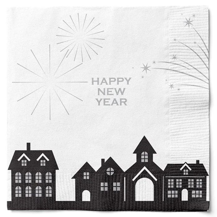 Servietter med fyrværkeri happy new year 20x Det Gamle Apotek