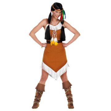 Kort indianerkjole med hvide frynser