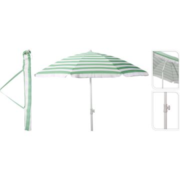 Strandparasol med vippefunktion, grøn og hvid, over 200 cm