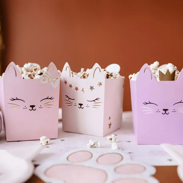 Popcornbægere med katte motiv 3x - 10x14 cm