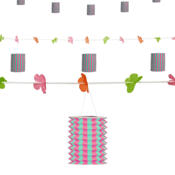 Pink/grøn lanterne blomster guirlande - 3 meter