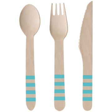 Træ Bestik Blå 24x - 16 cm