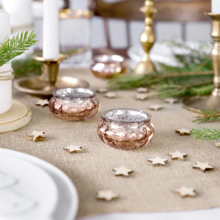 Runde fyrfadsstager rosa guld 4x - 6x3 cm 