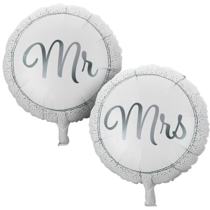 Mr. og Mrs. folieballoner sølv 14 cm - 2x