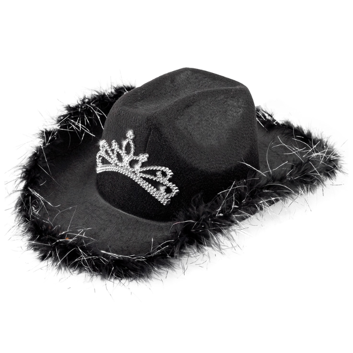 Sort cowboyhat med tiara