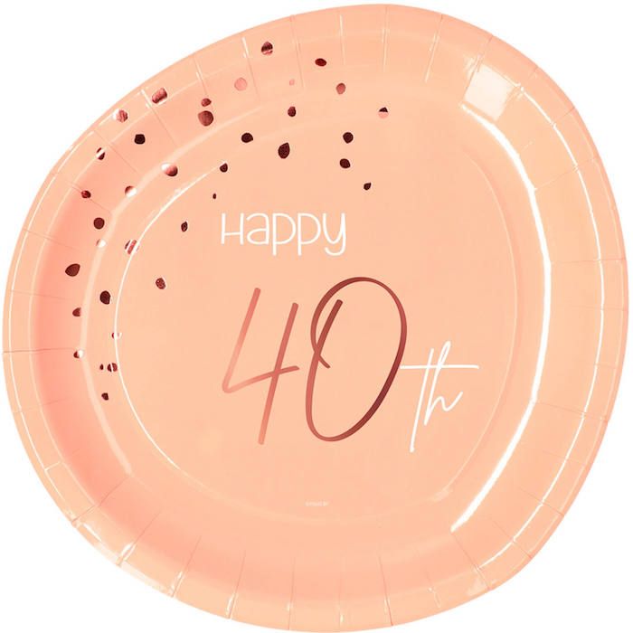 Happy 40th Paptallerkner Rosa 8x - 23 cm