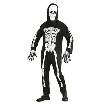 Skeletkostume med heldragt og maske