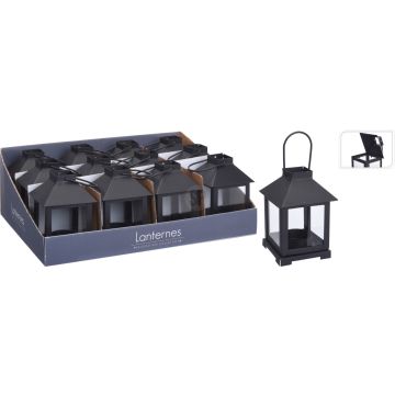 Lanterne til fyrfadslys i mat sort metal 11,5 cm