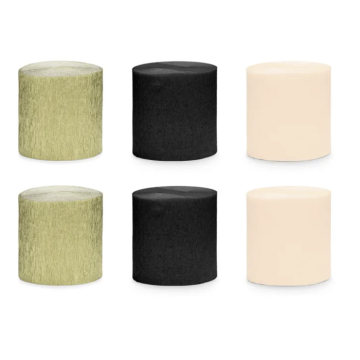 Crepe Streamer sort/guld mix 6x - 10 meter