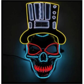 Uhyggelig kranie LED maske med gul hat 