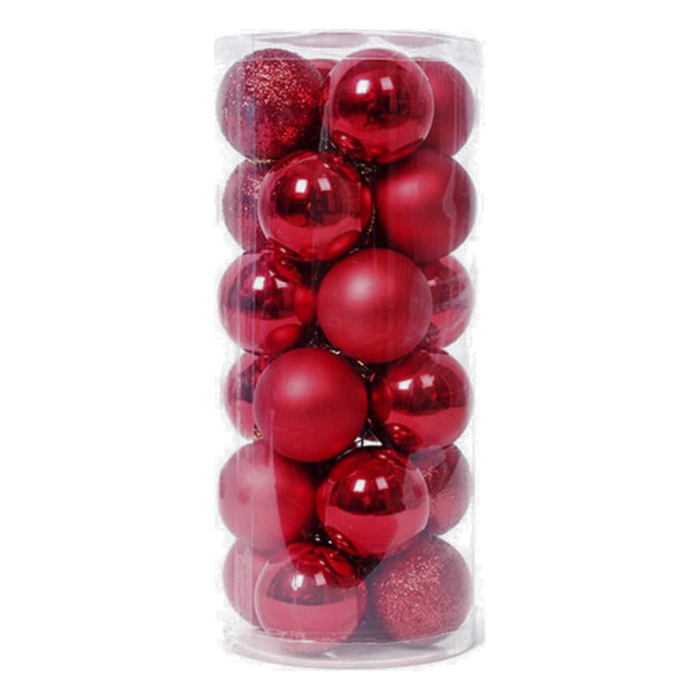 Mørkerøde julekugler 24x - 6 cm
