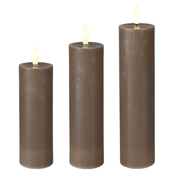 LED vokslys sæt 3x brun - 15/17,5/20 cm