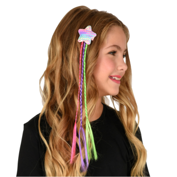 Regnbue hårekstensions med stjernehårklemme til børn