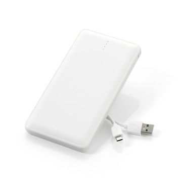 Powerbank 10.000 mAh inkl indbygget kabel til iPhone og Android hvid 