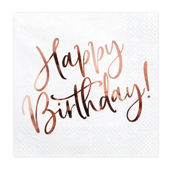 Happy birthday servietter hvid 20x - 33x33cm