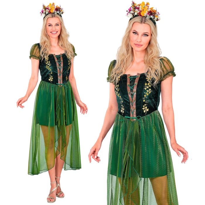 Skovdronning kostume med blomsterkrans