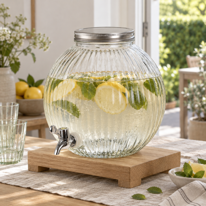 Drikkevaredispenser i riflet glas med hane 5,5 liter