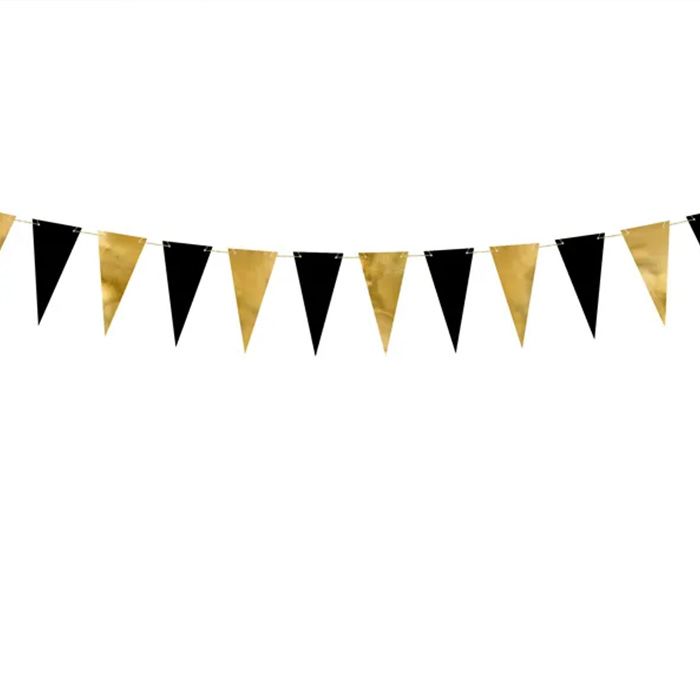 Sort & Guld Guirlande med Flag - 2,15 meter