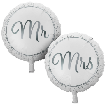 Mr. og Mrs. folieballoner sølv 14 cm - 2x
