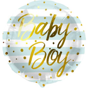 Baby boy blå og hvid stribet folie ballon - 45 cm