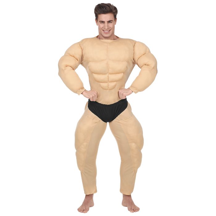 Sjovt bodybuilder kostume i beige