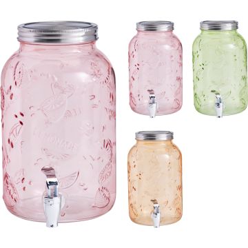 Drikkedunk i glas med frugtmønster og hane, 3,8 liter
