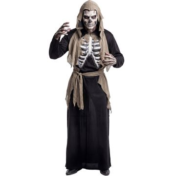 Zombie kostume med hætte og knogleprint