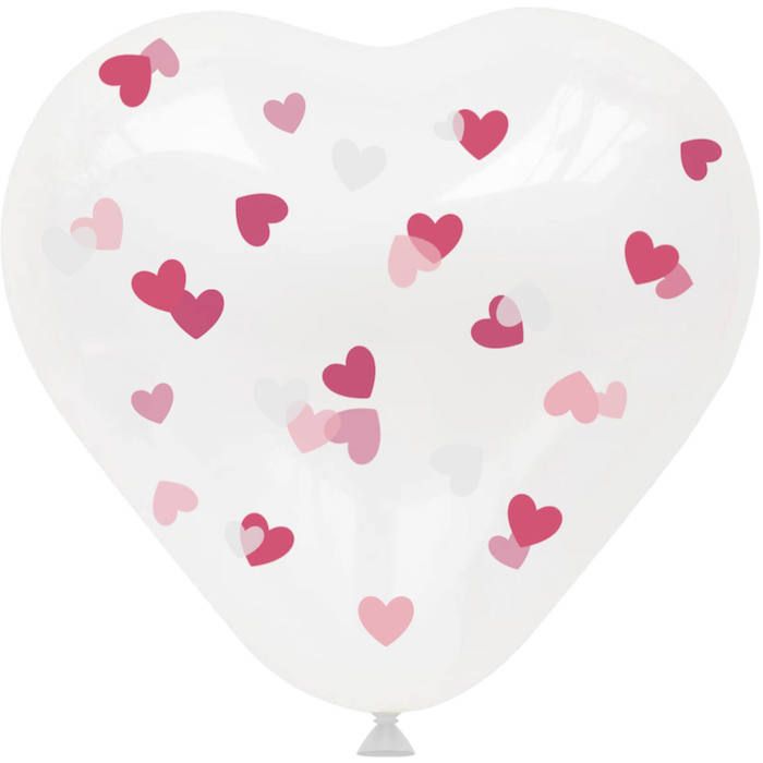 Hjerteformet Ballon Med Pink Konfetti 4x - 30 cm