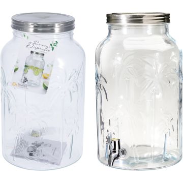 Drikkedunk i glas med palmemønster og hane, 5,5 liter