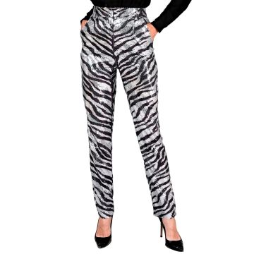 Pailletbukser til dame med zebraprint i sølv
