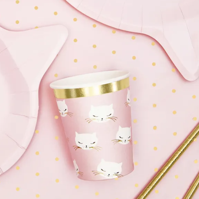 Lyserøde papkrus med katte 6x - 200 ml