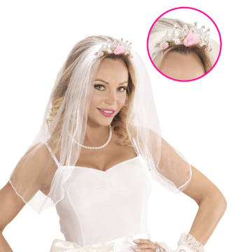 Tiara med slør og blomster sølv
