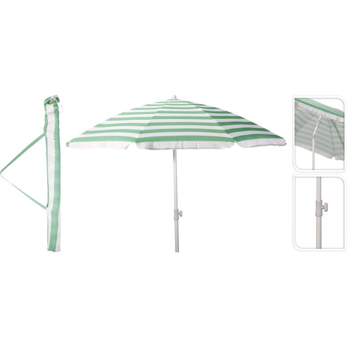 Strandparasol med vippefunktion, grøn og hvid, over 200 cm