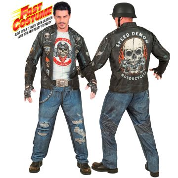 Biker kostume til herrer med printet jakke