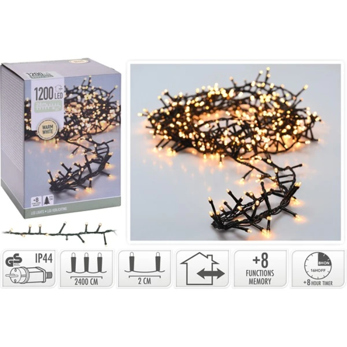LED lyskæde cluster 1200 LED Varm hvid 24 m