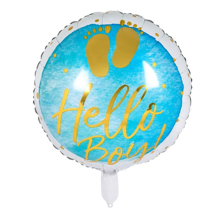 Blå og hvid folieballon med skrift til dreng - Ø 45 cm