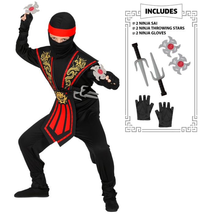 Rød ninja kostume til børn